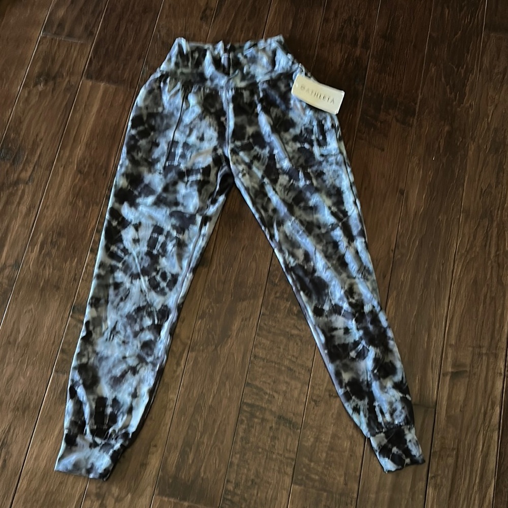 Athleta Blue and Black Track Pants Relaxed Fit Joggers